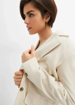 bonprix Bekleidung·Basics|Blazer^Longblazer aus Leinen-Viskose-Mix kieselbeige