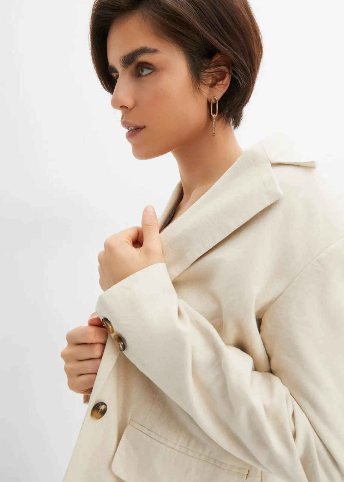 bonprix Bekleidung·Basics|Blazer^Longblazer aus Leinen-Viskose-Mix kieselbeige