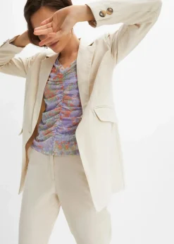 bonprix Bekleidung·Basics|Blazer^Longblazer aus Leinen-Viskose-Mix kieselbeige
