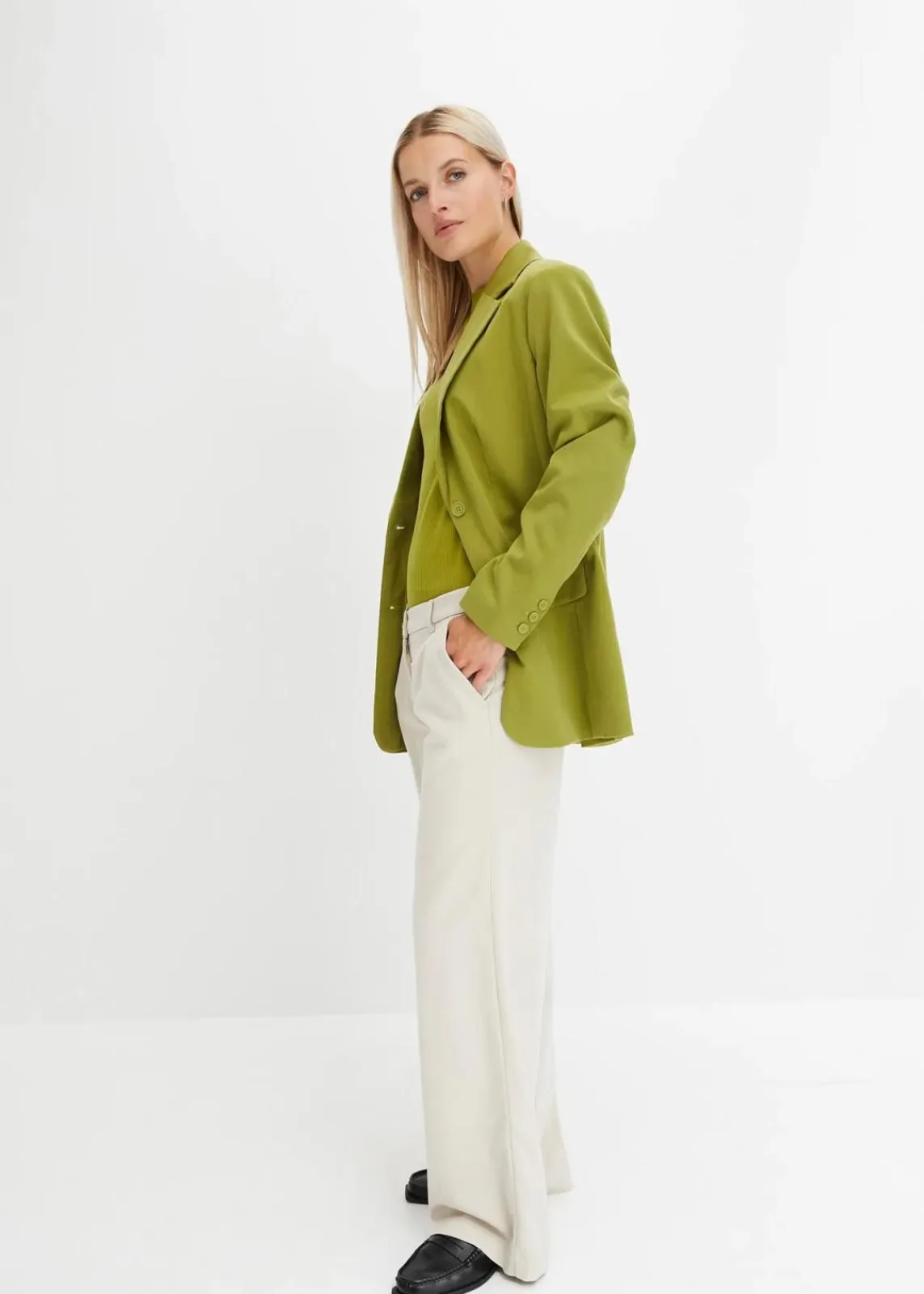 bonprix Bekleidung·Basics|Blazer^Longblazer aus Viskose-Mix moos