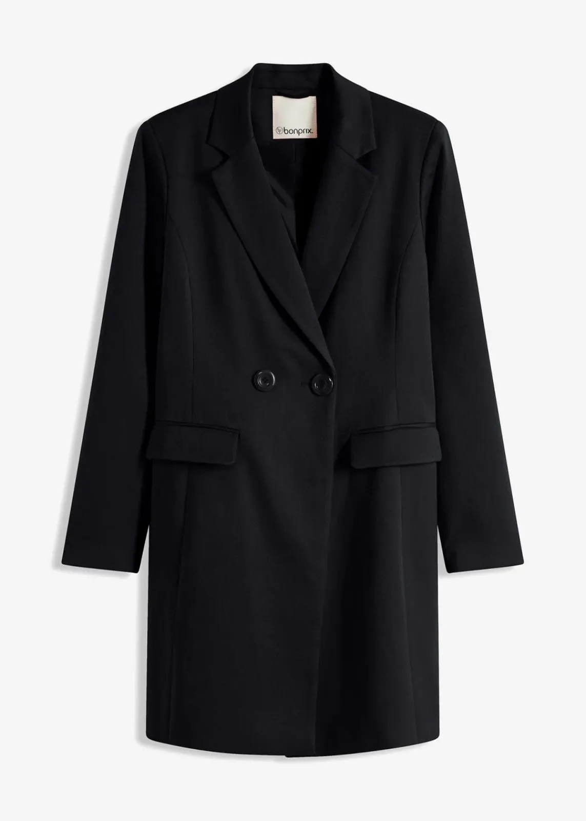 bonprix Jacken & Mäntel|Nachhaltigere Materialien^Longblazer mit V-Ausschnitt, langarm schwarz