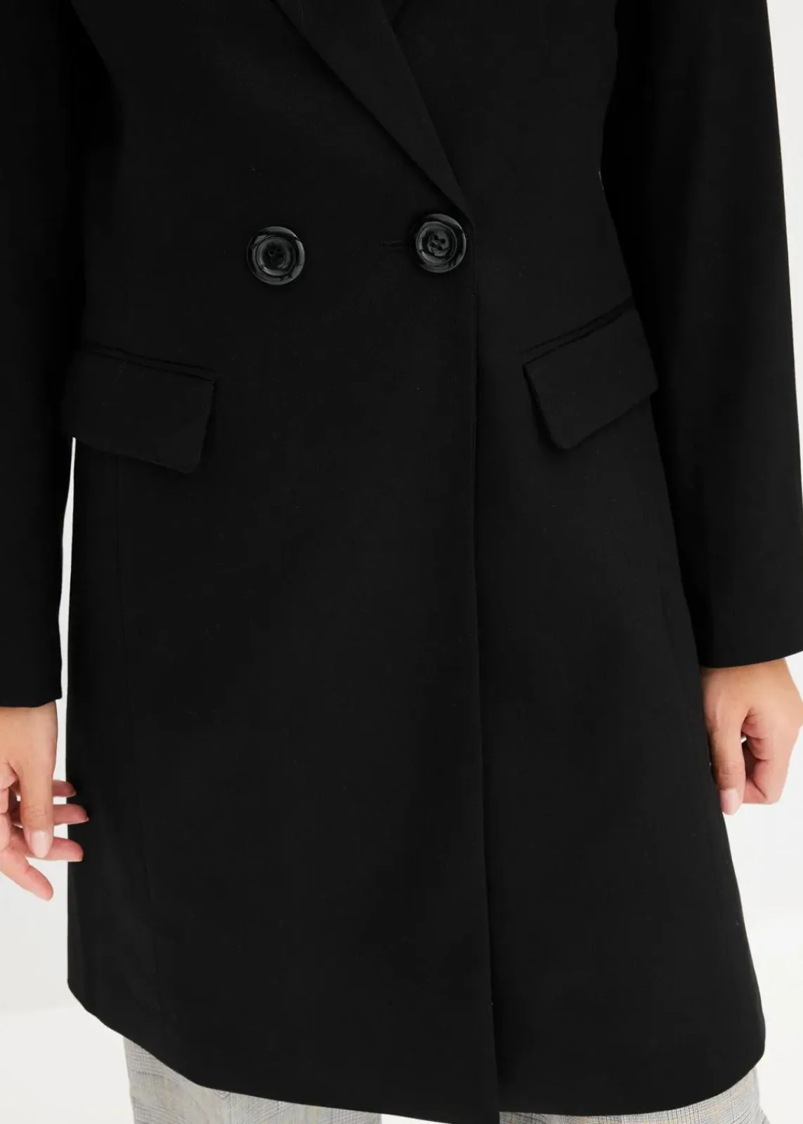 bonprix Jacken & Mäntel|Nachhaltigere Materialien^Longblazer mit V-Ausschnitt, langarm schwarz