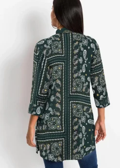 bonprix Bekleidung·Jacken & Mäntel|Blusen & Tuniken^Longbluse dunkelgrün paisley