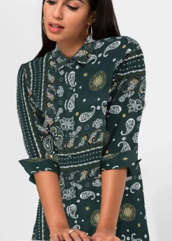 bonprix Bekleidung·Jacken & Mäntel|Blusen & Tuniken^Longbluse dunkelgrün paisley