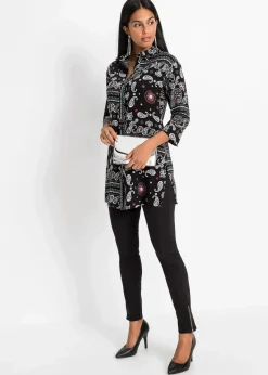 bonprix Blusen & Tuniken|Bekleidung·Jacken & Mäntel^Longbluse schwarz paisley