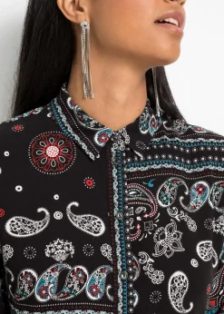 bonprix Blusen & Tuniken|Bekleidung·Jacken & Mäntel^Longbluse schwarz paisley
