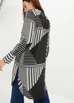 bonprix Bekleidung·Jacken & Mäntel|Blusen & Tuniken^Longbluse schwarz / weiß graphisch bedruckt