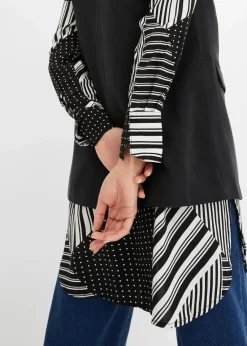 bonprix Bekleidung·Jacken & Mäntel|Blusen & Tuniken^Longbluse schwarz / weiß graphisch bedruckt