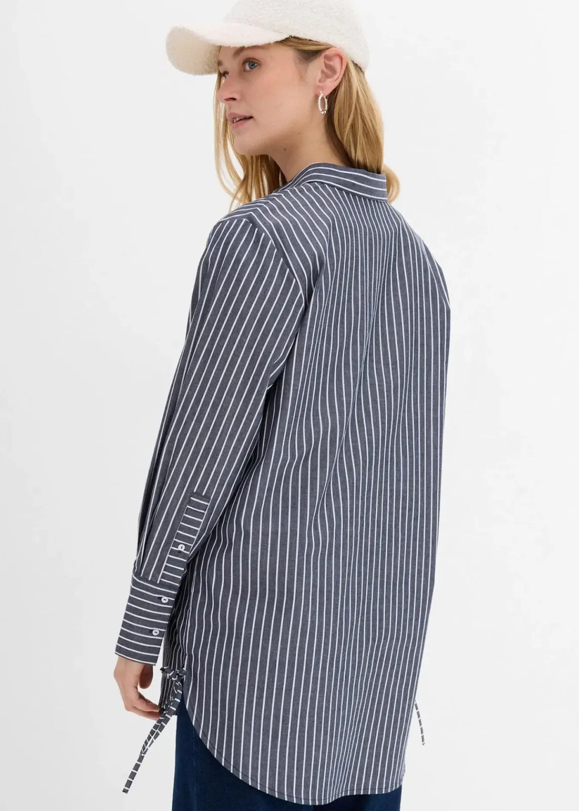 bonprix Bekleidung·Jacken & Mäntel|Blusen & Tuniken^Longbluse aus reiner Baumwolle dunkelblau/weiß gestreift