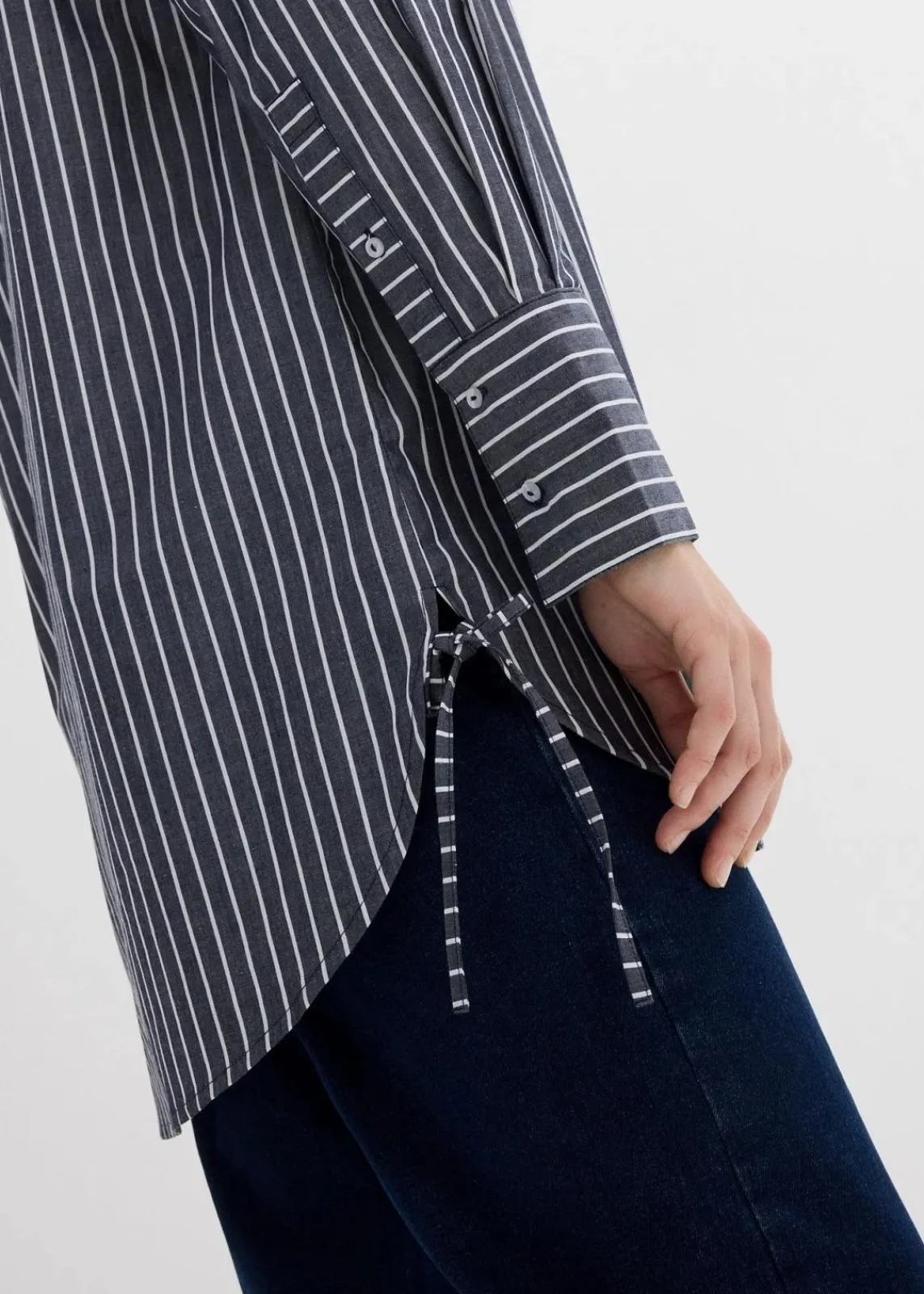 bonprix Bekleidung·Jacken & Mäntel|Blusen & Tuniken^Longbluse aus reiner Baumwolle dunkelblau/weiß gestreift