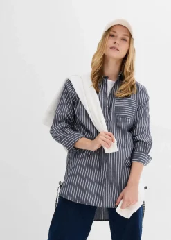 bonprix Bekleidung·Jacken & Mäntel|Blusen & Tuniken^Longbluse aus reiner Baumwolle dunkelblau/weiß gestreift