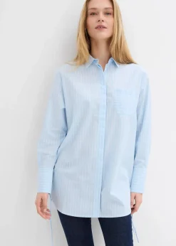 bonprix Blusen & Tuniken|Bekleidung·Jacken & Mäntel^Longbluse aus reiner Baumwolle eisblau/weiß gestreift