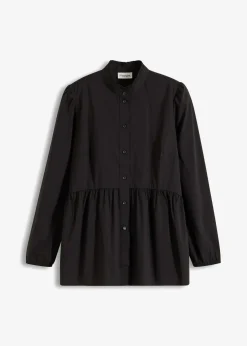 bonprix Blusen & Tuniken|Bekleidung·Jacken & Mäntel^Longbluse aus Baumwoll-Mix schwarz