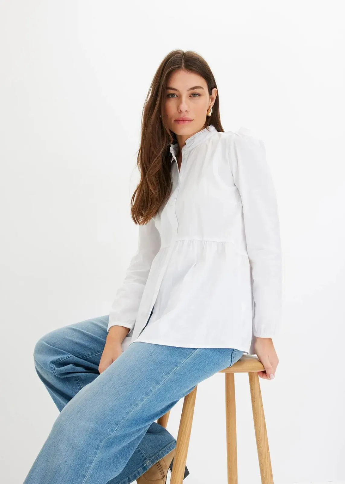 bonprix Bekleidung·Jacken & Mäntel|Blusen & Tuniken^Longbluse aus Baumwoll-Mix weiß