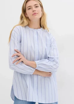 bonprix Blusen & Tuniken|Bekleidung·Jacken & Mäntel^Longbluse aus Baumwollpopeline zartblau längs gestreift