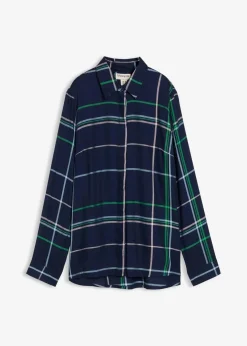 bonprix Bekleidung·Jacken & Mäntel|Blusen & Tuniken^Longbluse aus fließender Viskose dunkelblau kariert