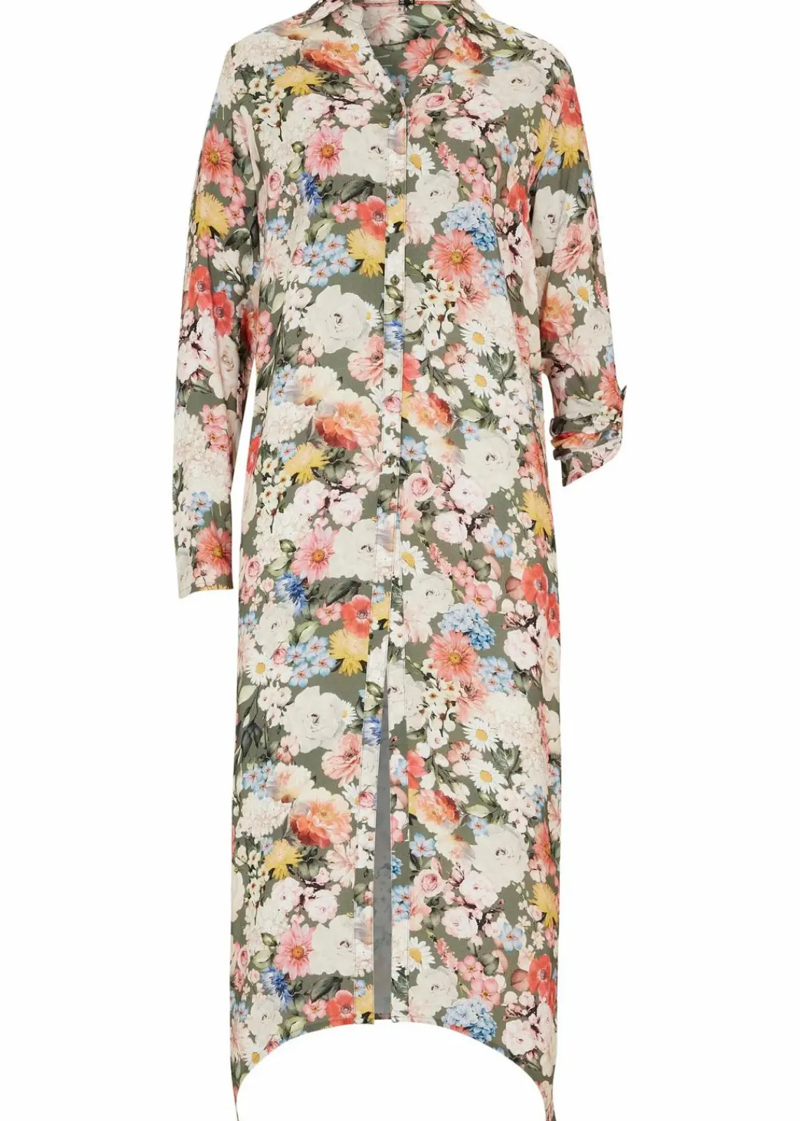 bonprix Bekleidung·Jacken & Mäntel|Nachhaltigere Materialien^Longbluse aus fließender Viskose oliv geblümt