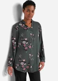 bonprix Blusen & Tuniken|Nachhaltigere Materialien^Longbluse aus fließender Viskose eukalyptusgrün geblümt