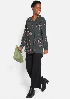 bonprix Blusen & Tuniken|Nachhaltigere Materialien^Longbluse aus fließender Viskose eukalyptusgrün geblümt