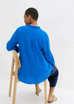 bonprix Blusen & Tuniken|Bekleidung·Jacken & Mäntel^Longbluse aus luftigem Musselin azurblau