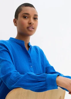bonprix Blusen & Tuniken|Bekleidung·Jacken & Mäntel^Longbluse aus luftigem Musselin azurblau