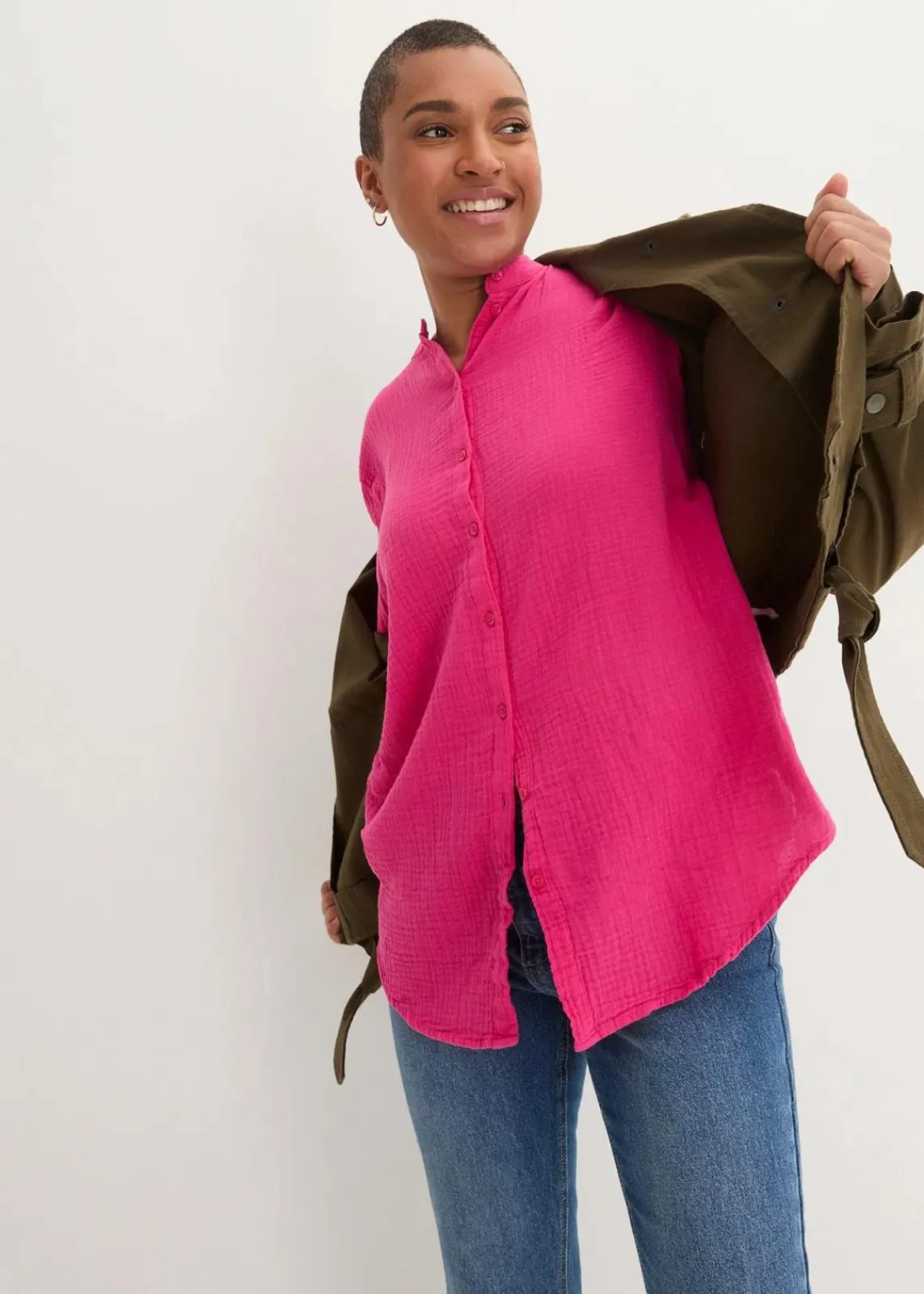 bonprix Blusen & Tuniken|Bekleidung·Jacken & Mäntel^Longbluse aus luftigem Musselin pinklady