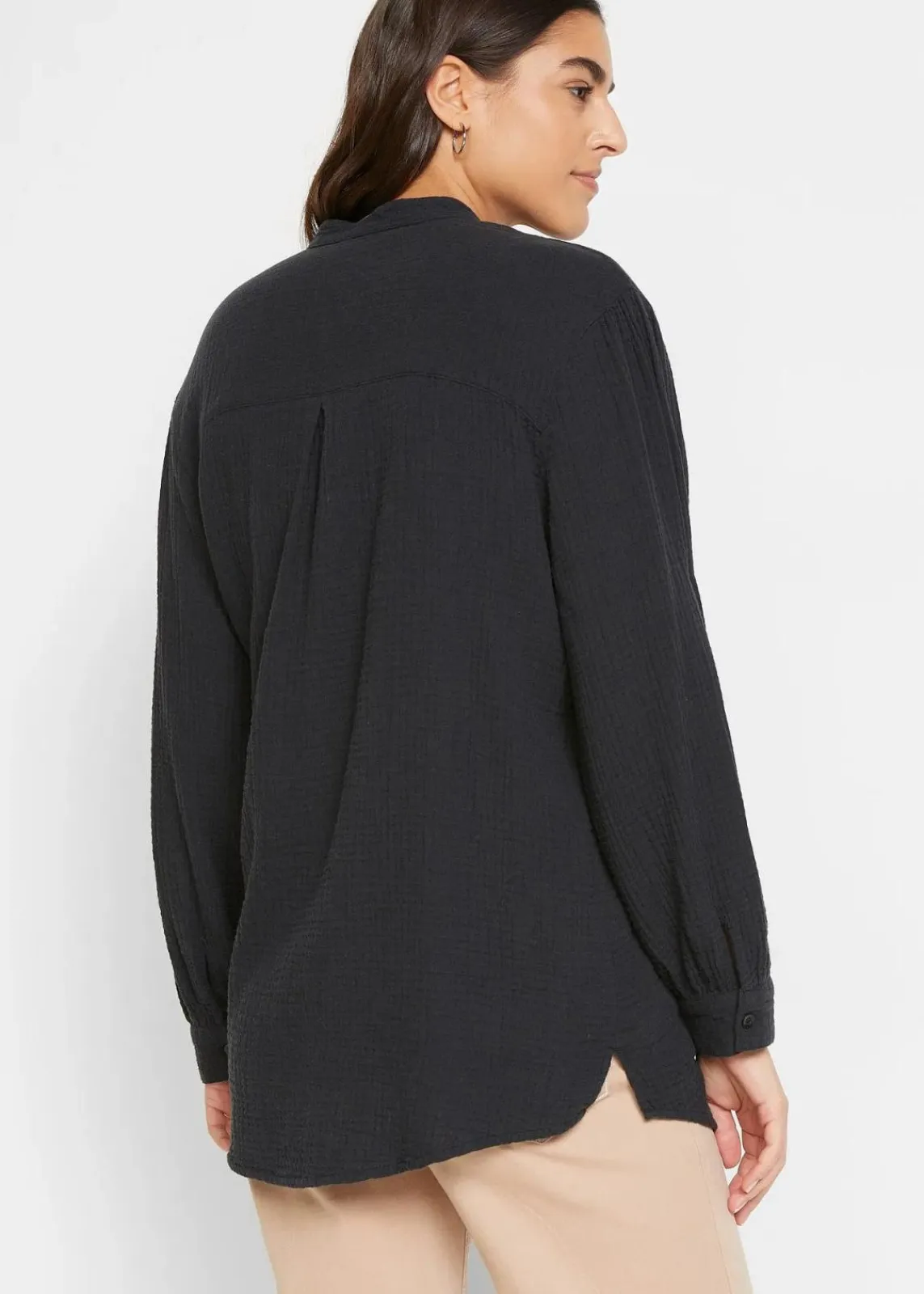 bonprix Bekleidung·Jacken & Mäntel|Blusen & Tuniken^Longbluse aus luftigem Musselin schwarz