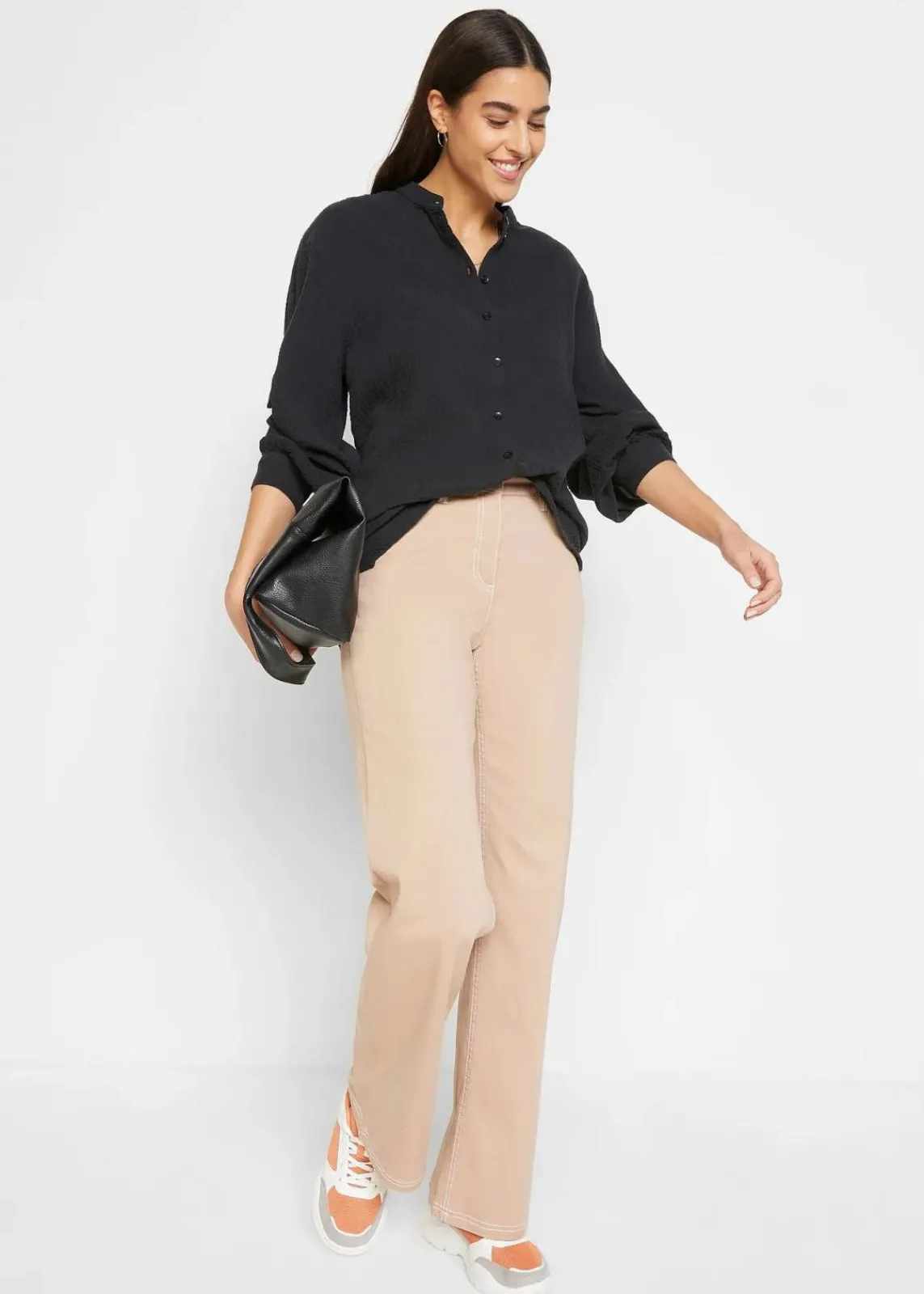 bonprix Bekleidung·Jacken & Mäntel|Blusen & Tuniken^Longbluse aus luftigem Musselin schwarz