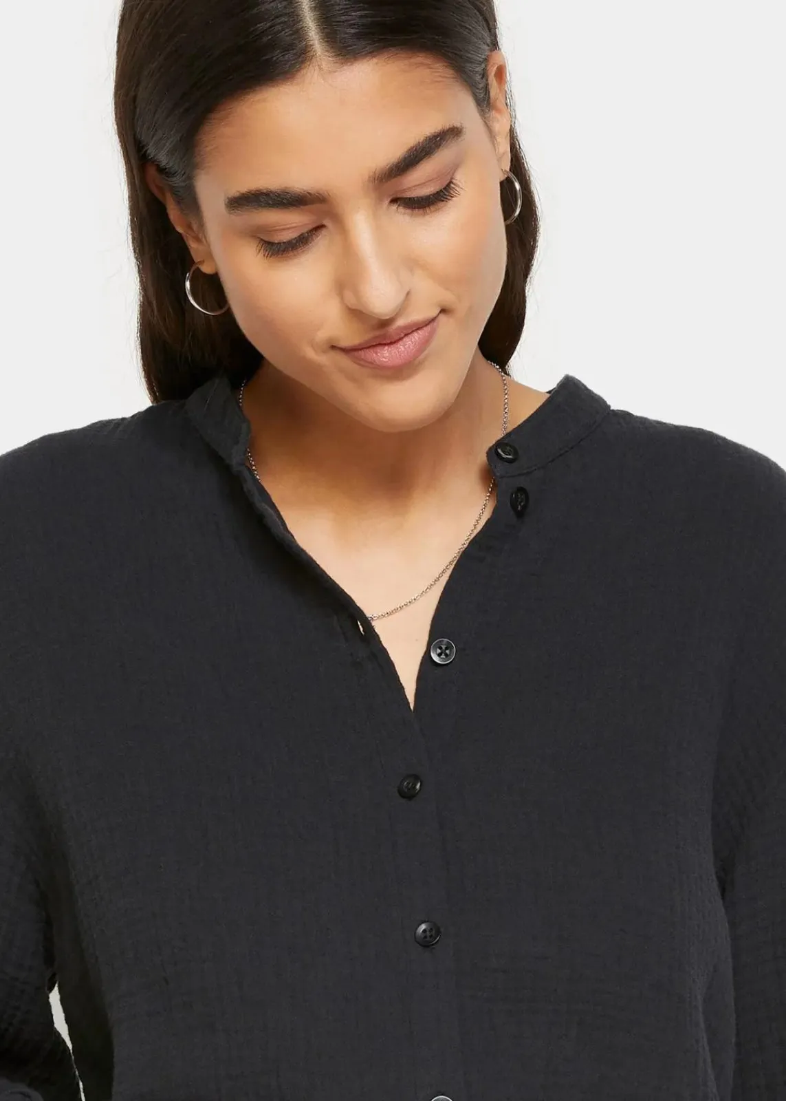 bonprix Bekleidung·Jacken & Mäntel|Blusen & Tuniken^Longbluse aus luftigem Musselin schwarz