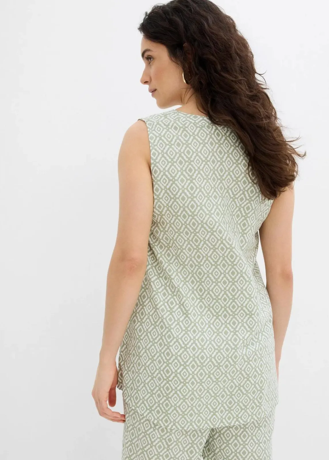 bonprix Blusen & Tuniken|Zweiteiler & Sets^Longbluse aus softer Viskose seegras/wollweiß bedruckt