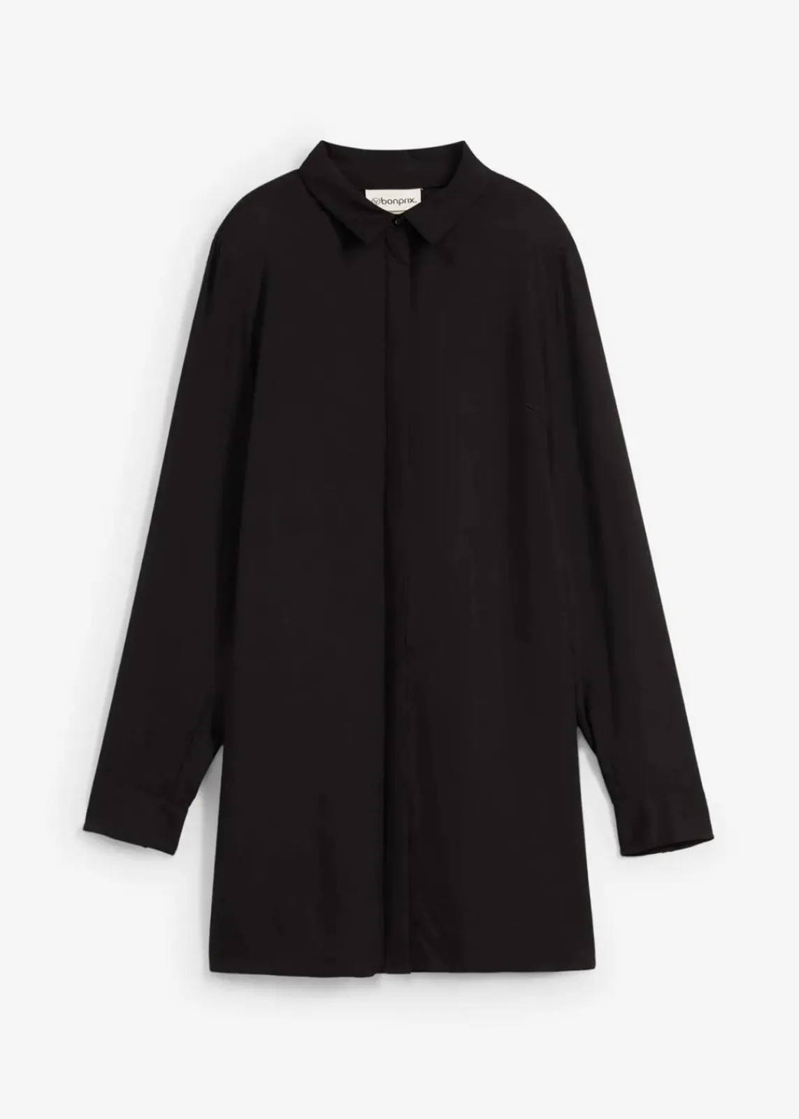 bonprix Bekleidung·Jacken & Mäntel|Nachhaltigere Materialien^Longbluse mit Schlitz aus fließender Viskose schwarz