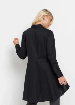 bonprix Bekleidung·Jacken & Mäntel|Blusen & Tuniken^Longbluse mit Volant schwarz