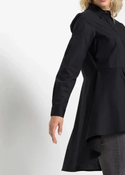 bonprix Bekleidung·Jacken & Mäntel|Blusen & Tuniken^Longbluse mit Volant schwarz