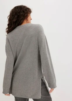 bonprix Bekleidung·Umstandsmode|Strickmode^Long-Feinstrickpullover mit Seitenschlitzen aus Viskose-Mix grau meliert meliert