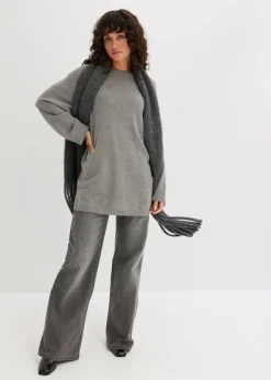 bonprix Bekleidung·Umstandsmode|Strickmode^Long-Feinstrickpullover mit Seitenschlitzen aus Viskose-Mix grau meliert meliert