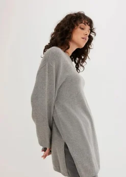 bonprix Bekleidung·Umstandsmode|Strickmode^Long-Feinstrickpullover mit Seitenschlitzen aus Viskose-Mix grau meliert meliert