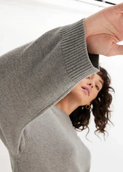 bonprix Bekleidung·Umstandsmode|Strickmode^Long-Feinstrickpullover mit Seitenschlitzen aus Viskose-Mix grau meliert meliert