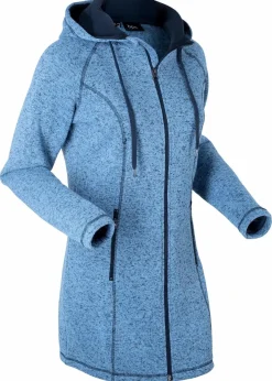 bonprix Jacken & Mäntel|Sweat^Long-Fleecejacke mit Kapuze mittelblau/dunkelblau meliert
