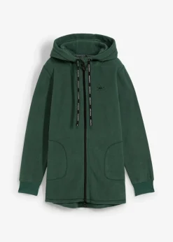 bonprix Bekleidung·Blusen & Tuniken|Bekleidung·Hosen^Long-Fleecejacke mit Reißverschluss-Taschen mattgrün