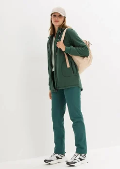 bonprix Bekleidung·Blusen & Tuniken|Bekleidung·Hosen^Long-Fleecejacke mit Reißverschluss-Taschen mattgrün
