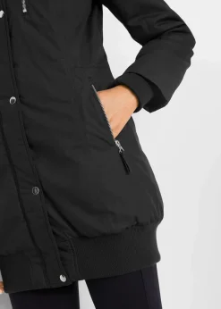 bonprix Bekleidung·Hosen|Jacken & Mäntel^Longjacke mit Kapuze, wattiert schwarz