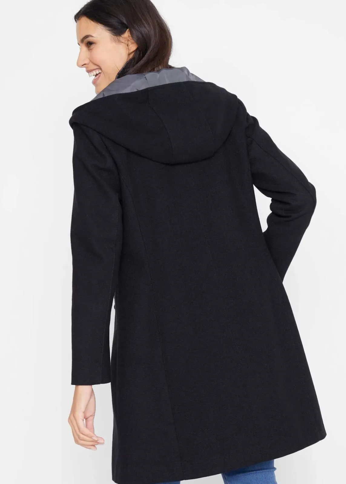 bonprix Bekleidung·Hosen|Jacken & Mäntel^Longjacke mit schrägem Reißverschluss schwarz