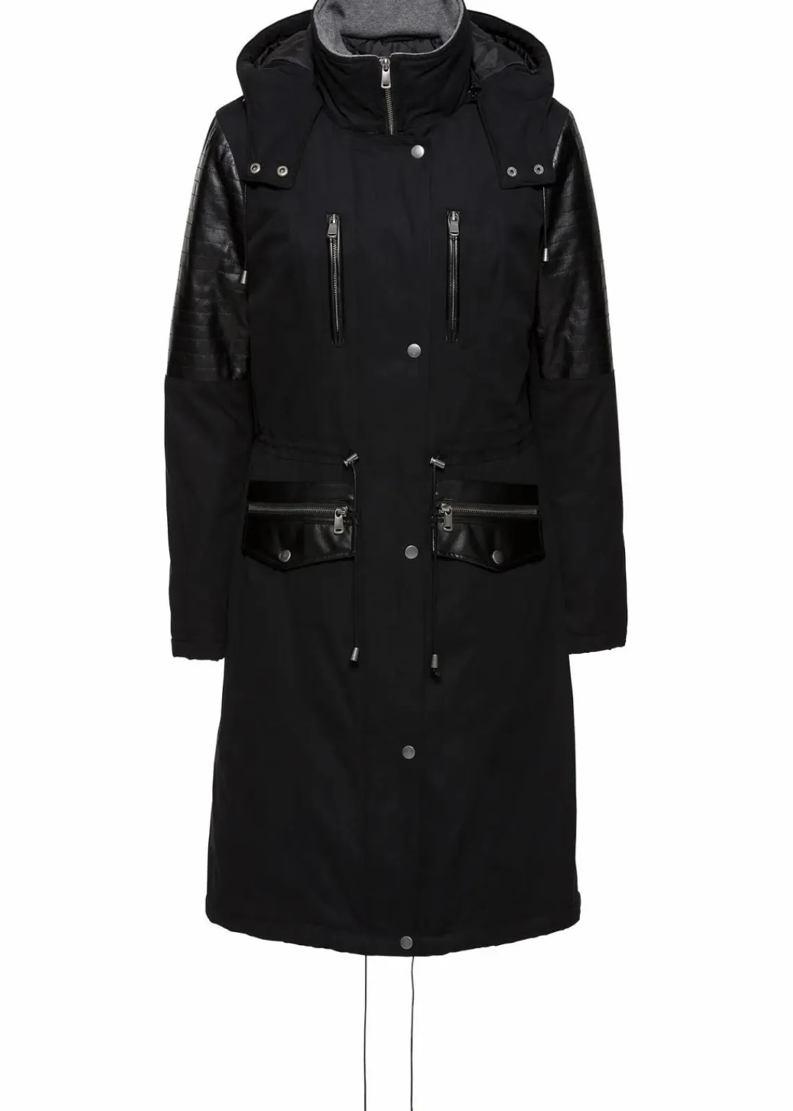 bonprix Bekleidung·Hosen|Jacken & Mäntel^Long-Parka mit Lederimitateinsatz schwarz