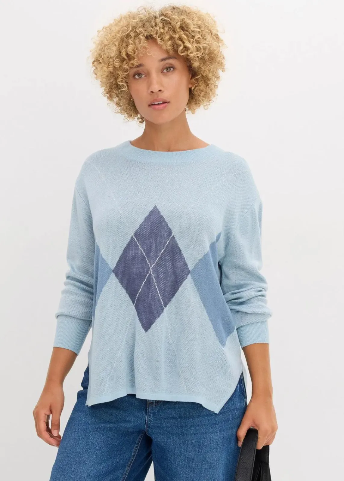 bonprix Pullover & Strickjacken|Strickmode^Longpullover eisblau kariert