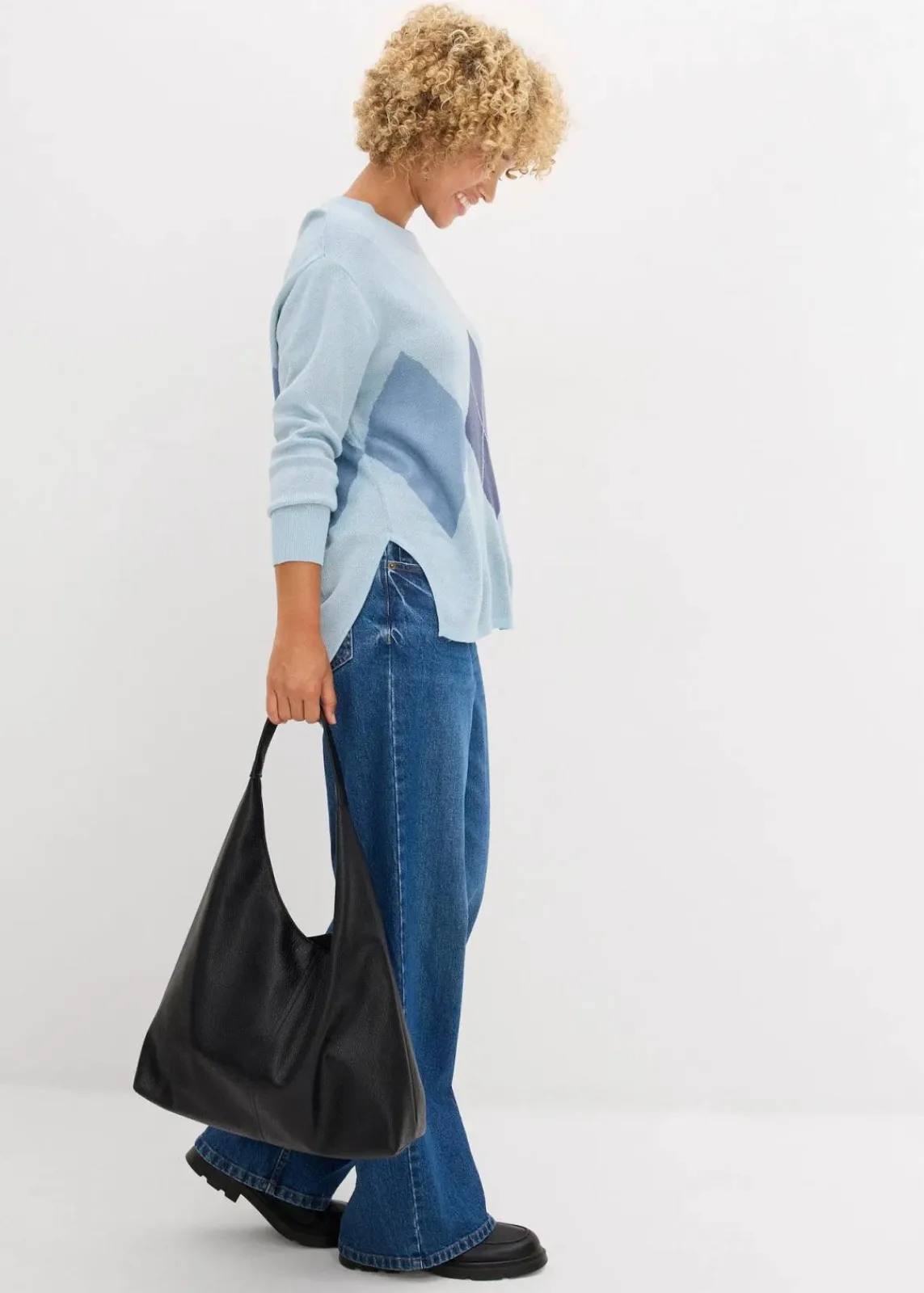 bonprix Pullover & Strickjacken|Strickmode^Longpullover eisblau kariert