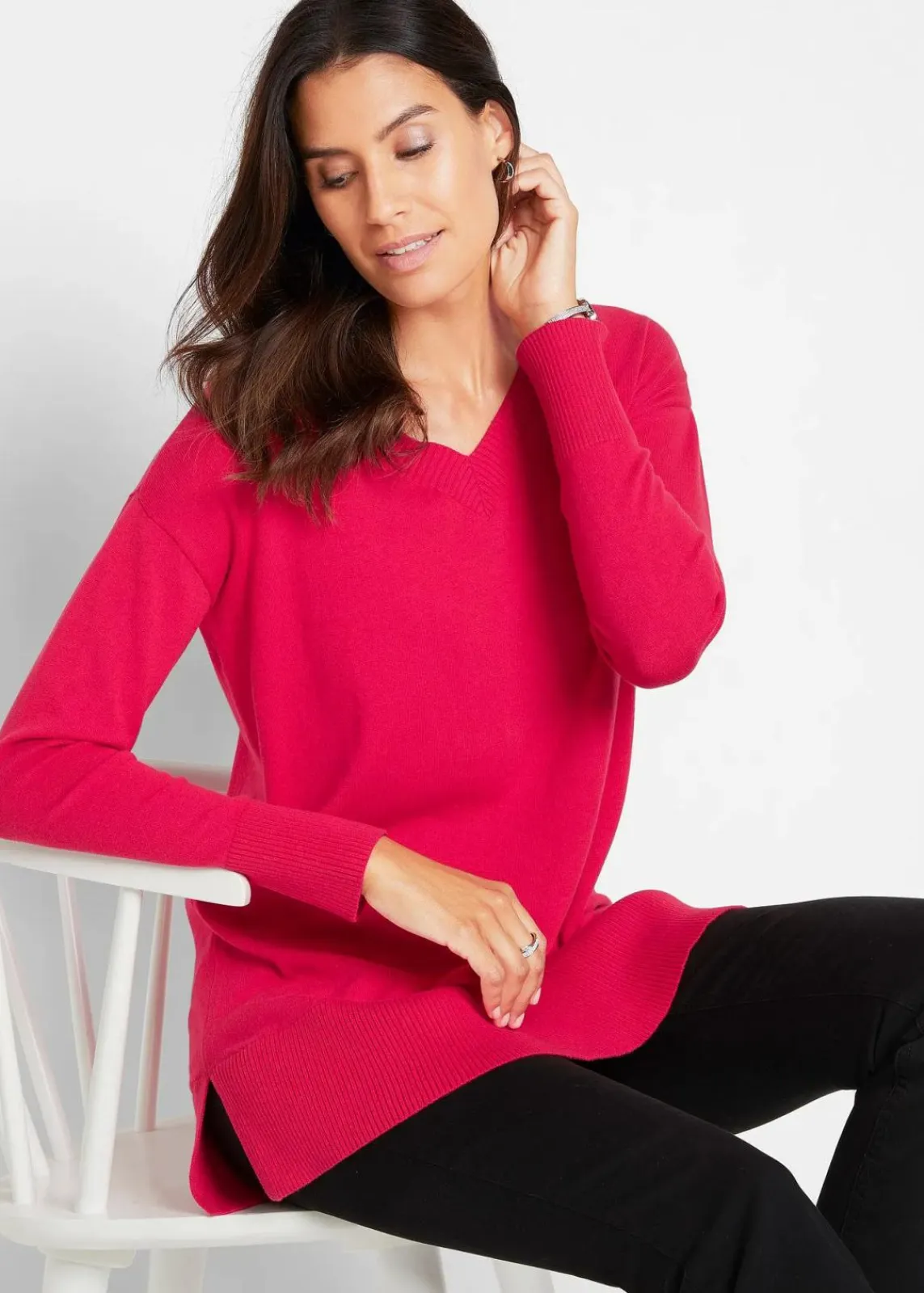 bonprix Pullover & Strickjacken|Bekleidung·Jeans^Long-Pullover granatrot