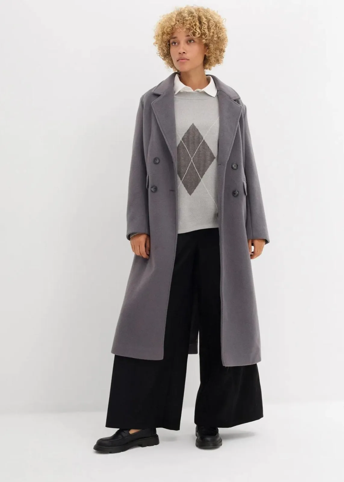 bonprix Bekleidung·Umstandsmode|Bekleidung·Jeans^Longpullover hellgrau meliert kariert