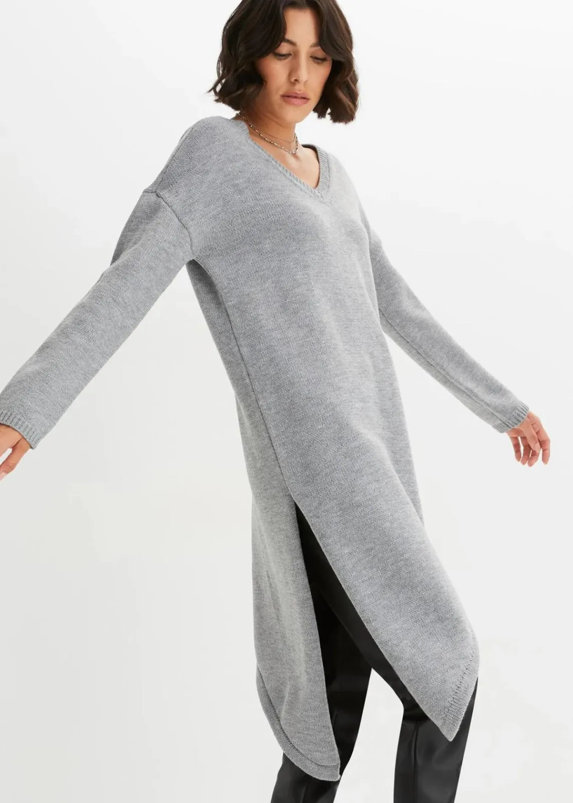 bonprix Bekleidung·Umstandsmode|Bekleidung·Jeans^Long-Pullover hellgrau meliert