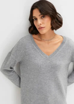 bonprix Bekleidung·Umstandsmode|Bekleidung·Jeans^Long-Pullover hellgrau meliert