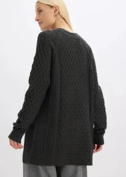 bonprix Pullover & Strickjacken|Strickmode^Longpullover aus fließendem Viskose-Mix anthrazit meliert meliert
